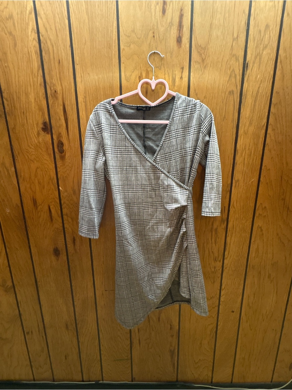 Popular Basics Grey Plaid Wrap Dress